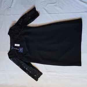 Talbots Zipperback Black Dress with Lace Sleeves and Yoke - Size 12P